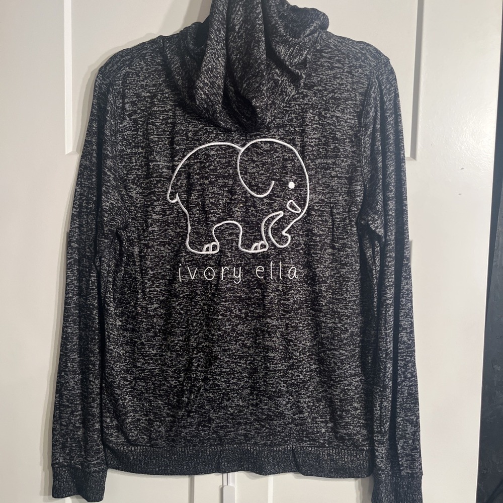 Ivory Ella Hoodie Size Medium Gray Space Dye Full Zip Elephant Sweatshirt